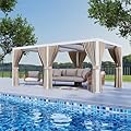HOMPUS 10×20FT louvered pergola, Aluminum Pergola with 4 Adjustable Louvered Roof, Metal pergolas with Netting & Curtains, Gazebo Shade Cover, Outdoor pergolas for Backyard, Garden, Deck, White