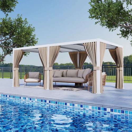 HOMPUS 10×20FT louvered pergola, Aluminum Pergola with 4 Adjustable Louvered Roof, Metal pergolas with Netting & Curtains, Gazebo Shade Cover, Outdoor pergolas for Backyard, Garden, Deck, White