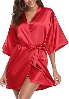 Women Satin Short Robe with Sleeves Lingerie