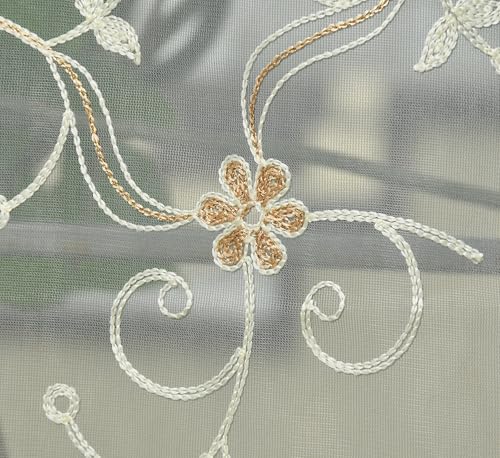 Image of Fabrilia Floral Pattern Embroidery Tissue Net Sheer Transparent Curtains for Door 7 feet Long Set of 2, Grey
