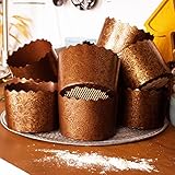 340 ml Osterbrot-Papierform Kulich | 12 Stück | Osterbrotformen Paska Form – Panettone-Papierform – italienische antihaftbeschichtete Panettone-Papierbackformen – braunes Design B 10,9 x H 8,5 cm