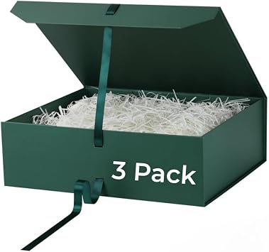 GoooodGift Extra Large Gift Box Green 3 Pack 19x16x6 inch Luxury Gift Box for Presents with Magnetic Closure Lid Collapsible,Birthday,Christmas,Wedding,Contains Shredded Paper Filler