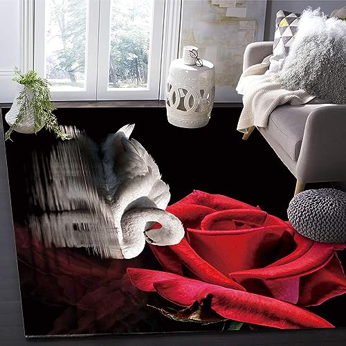 Tapis Saint-Valentin cygnes fleurs rouges déco romantique - 4