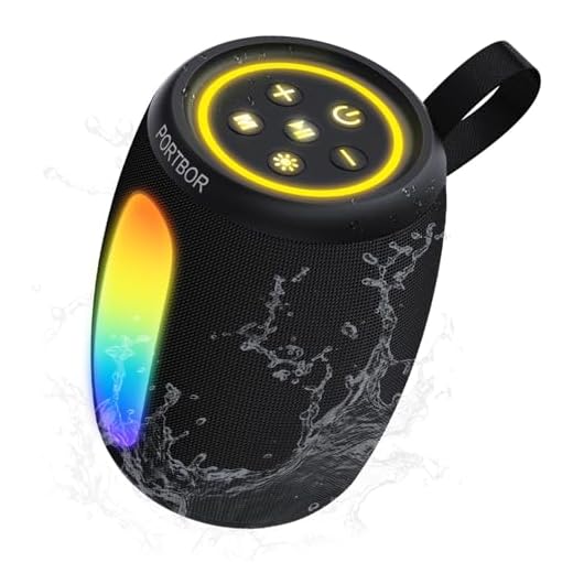 PORTBOR Bluetooth Speaker Portable Wireless,Powerful Sound with Lights/FM Radio, IPX5 Waterproof,TWS Pairing,for Outdoor Camping Beach Home,Him Her Ideal Gift