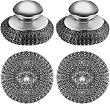 Steel Wool Scrubber Set, 2 Handles and 4 Steel Wool Pads, Rust Resistant Scrubbing Brushes for Kitchen Dishes, Stoves, Cookware