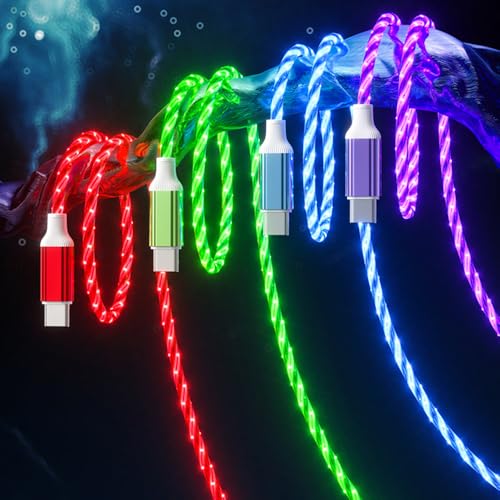 Image of IHAO Starry Light-Up USB Cable USBC to USBC Cable Durable PD Fast Charging Cable with Visible Current Flow As Night Light Use-C to C Star Red