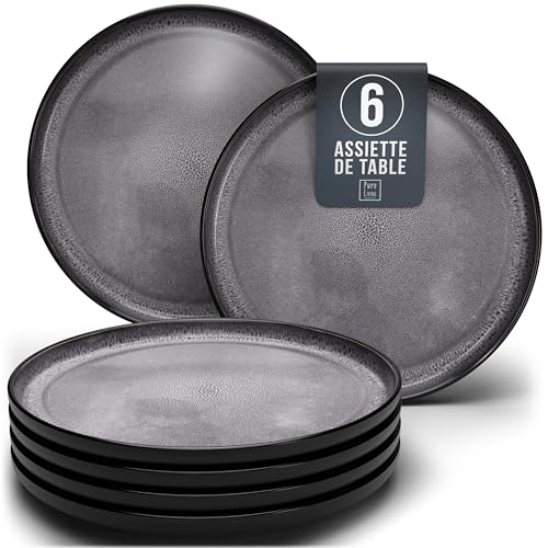 Assiettes Service de Table: Ensemble de 6 grandes assiettes en grès Ibiza - élégantes, compatibles lave-vaisselle et micro-ondes - Service vaisselle 6...