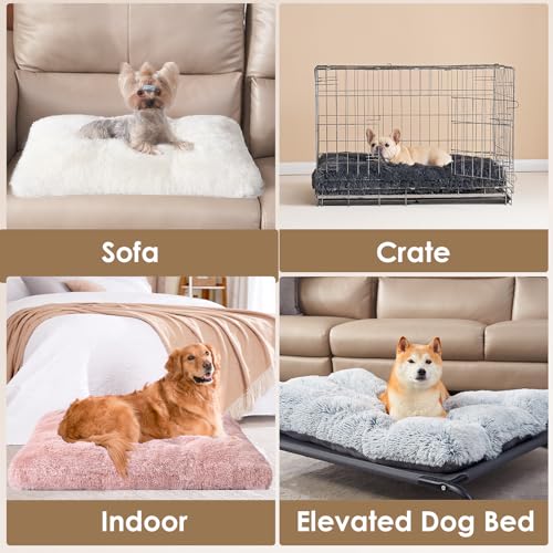EHEYCIGA Flauschig Hundebett Grosse Hunde XXL, 120x90cm, Hundekissen Waschbar, Kuschelig rutschfest Hundematte mit Langem Plüsch, Rosa