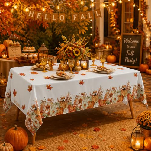 Image of ATFUNSHOP Fall Thanksgiving Tablecloth 8 Packs Plastic Disposable Table Cloth 54x108 Rectangle Table Cover with Pumpkin & Maple Leaf for Holiday Dinner Party Decorations Outdoor Picnic & Baby Showers