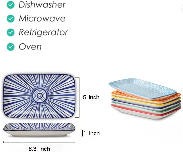 Miniatura 2 de Selamica Platos de ensalada rectangulares de cerámica de 8 pulgadas, platos llanos, platos de postre de pasta para aperitivos, sushi, frutas, aptos