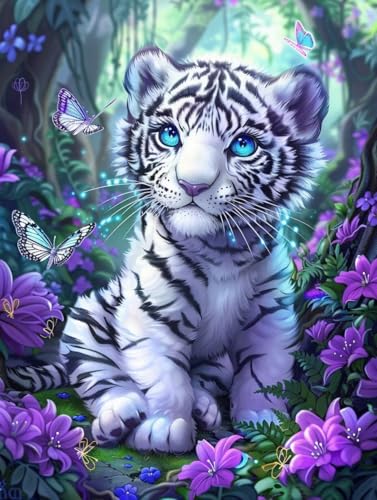 Diamond Painting Complet Tigre Papillons grand format 100x130 cm loisir créatif