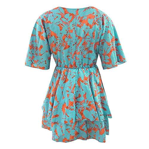 Dresses For Women 2023 Summer Elastic Waist Shirts Dress Batwing Sleeve V-Neck Dresses Boho Floral Loose Fit Beach Mini Sundress A-Line Summer Dresses For Women 2023 Blue Medium #TOP2