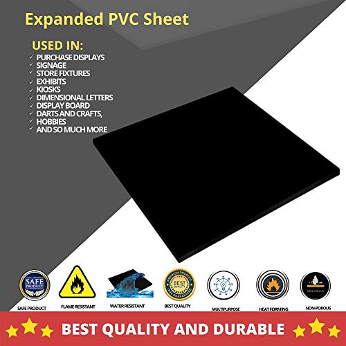 Expanded PVC Sheet – Lightweight Rigid Foam – 6mm (1/4Inch) – 12 x 12 inches – Black – Ideal for Signage, Displays, and Digital/Screen Printing