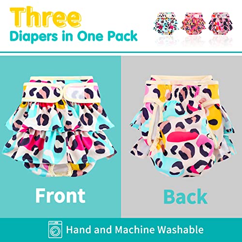 Image of Washable Dog Diapers Female 3 Pack Reusable Premium Highly Absorbent Doggie Diaper, Flexible Puppy Diaper, Durable Leak-Proof Leopard Dog Diapers for Period Heat Incontinence Puppy Training, L