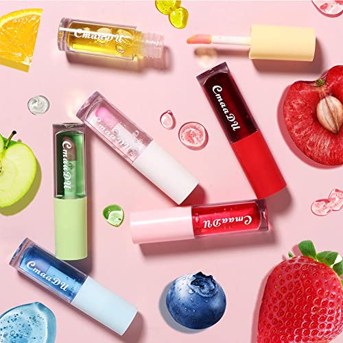 6Pcs Hydrating Lip Oil Set,Fruity Color Changing Lip Glaze Plumping Lip Glow Oil Transparent Moisturizing Tinted Lip Balm Long Lasting Nourishing Repairing For Dry Lip #TOP7