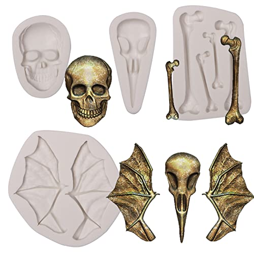 Skull Bones Silicone Fondant Molds, Halloween Bat Wings Beak Chocolate Molds for Cake Decoration Candy Sugar Craft Gum Paste