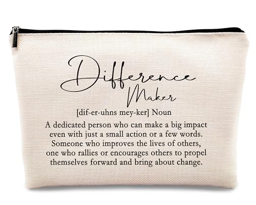 kdqua Difference Maker Definition Makeup Bag, Thank You Appreciation Retirement Gifts for Boss Coworkers Leader Teacher Nurse, Inspirational Gifts Linen Cosmetic Bag Zipper Pouch Travel Toiletry Bag