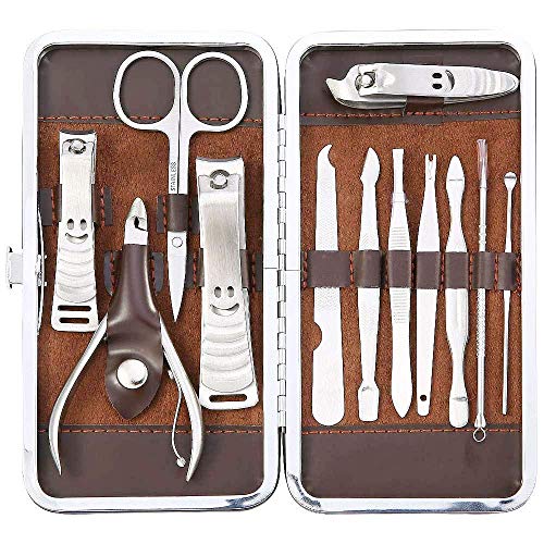BYZL Finger Toe Nail Cutter Stainless Steel 12 pcs Personal Manicure Nail Scissors Set Nail Clipper Earpick Grooming Pedicure Kits Men/Women Nail Trimmer