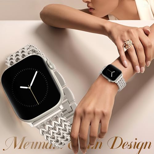 Image of Metal Band Compatible with Apple Watch Bands for Women 40mm 41mm 42mm 38mm 44mm 45mm 46mm 49mm, Dressy Stainless Steel Link Bracelet, Designer Strap for iWatch Series 11 /SE /10 /9 /8 /7 /6 /5 /4 /3 /2 /1 /Ultra