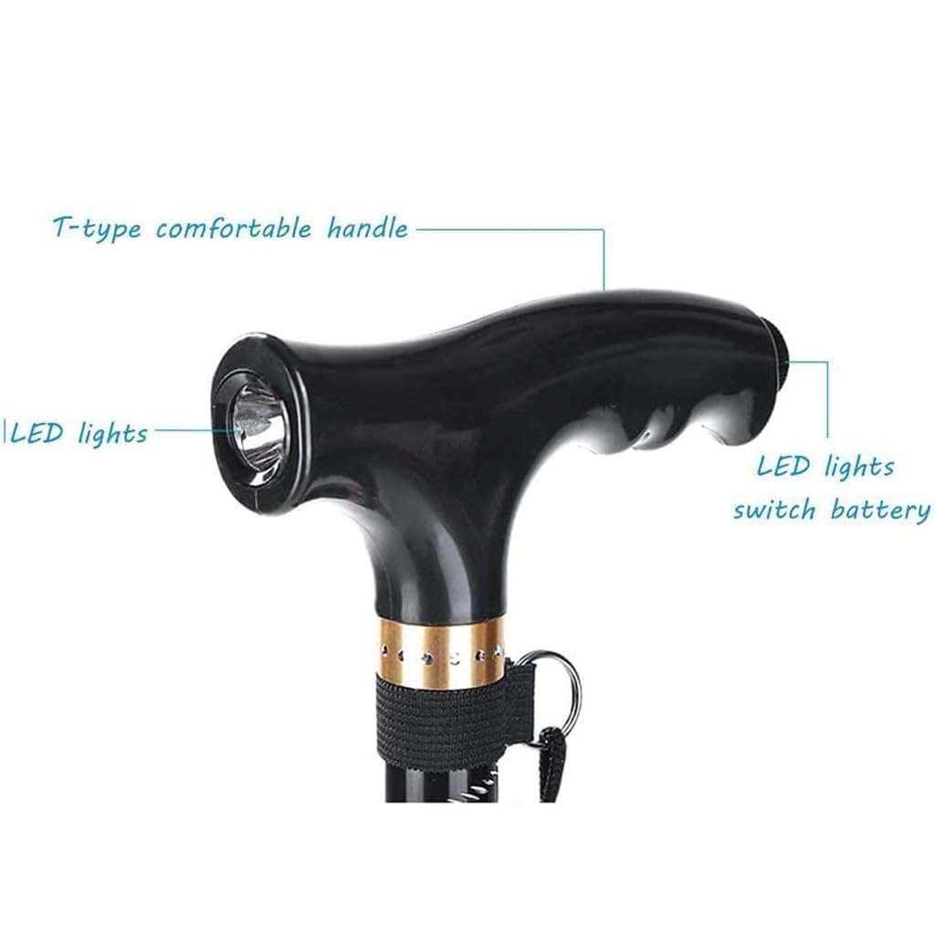 TsoLay Bastón De Una Sola Pierna para Ancianos, Muleta De Aleación De Aluminio con Luz LED Y Puntas De Goma, 10 Archivos De Altura Ajustable, para Ancianos Y Discapacitados
