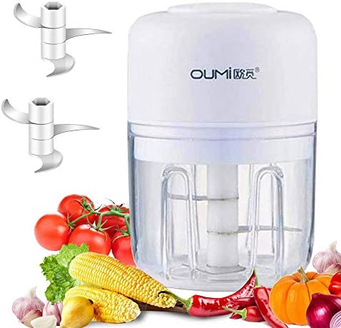 Electric Mini Garlic Chopper Garlic Cutter Garlic Masher, Garlic Press Mincer Pepper Chili Vegetable Nuts Meat Grinder,Food Processor Mincer Blender Mixer(White)