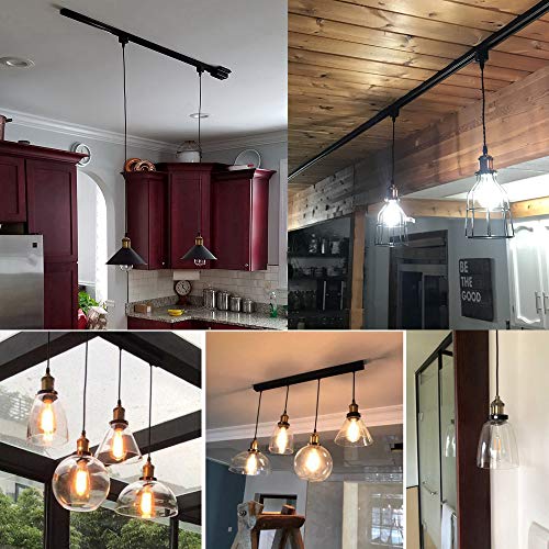 Stglighting J-Type Track Pendant Light Black Weave Rope Cord Bronze Iron Socket Retro Style Mini Lighting Industrial Factory Heads Pendant Lighting Bulb Sold Separately Customizable Diy Project #TOP5