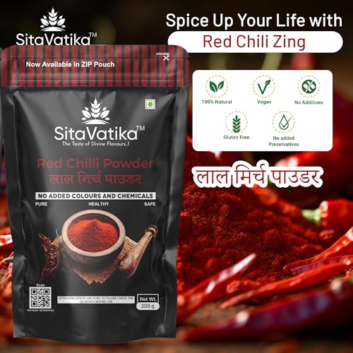 Image of Sitavatika Natural Red Chilli Powder 200gm No Added Colours and Chemicals with Good Spicy Taste and Colorful Spices Lal Mirch Powder for Spicing Up Food No Added Colours and Chemical
