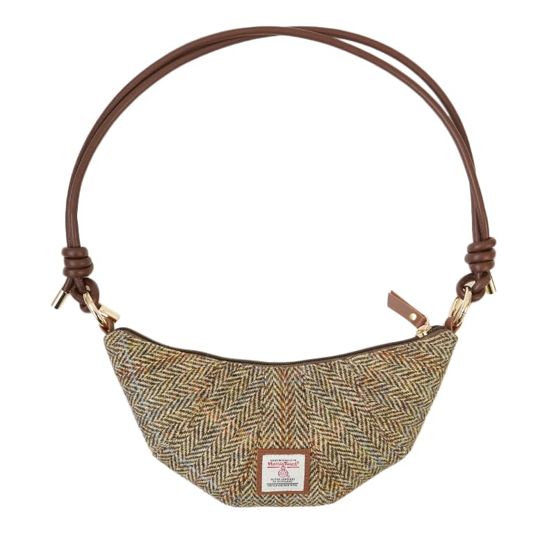 Harris Tweed Medium Crescent Bag,Adjustable Strap Crossbody Purse, Full Wool Tartan Hobo Shoulder Bag Vintage Scottish Style