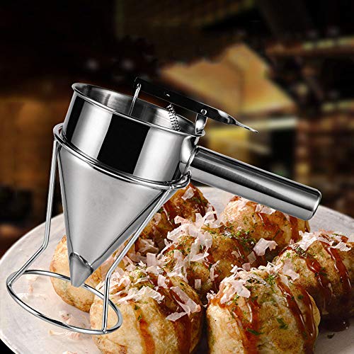 Mornenjoy Stainless Steel Pancake Batter Dispenser With Stand, Make Takoyaki Balls Cupcake Baking Cake Cupcake Batter Mixer Funnel Cake Mix Kitchen Tool (Stainless Steel) #TOP1