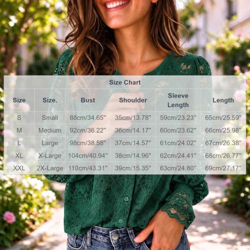 Women Floral Lace Dressy Shirt Button Down Fall Trendy Long Sleeve Top - image 4