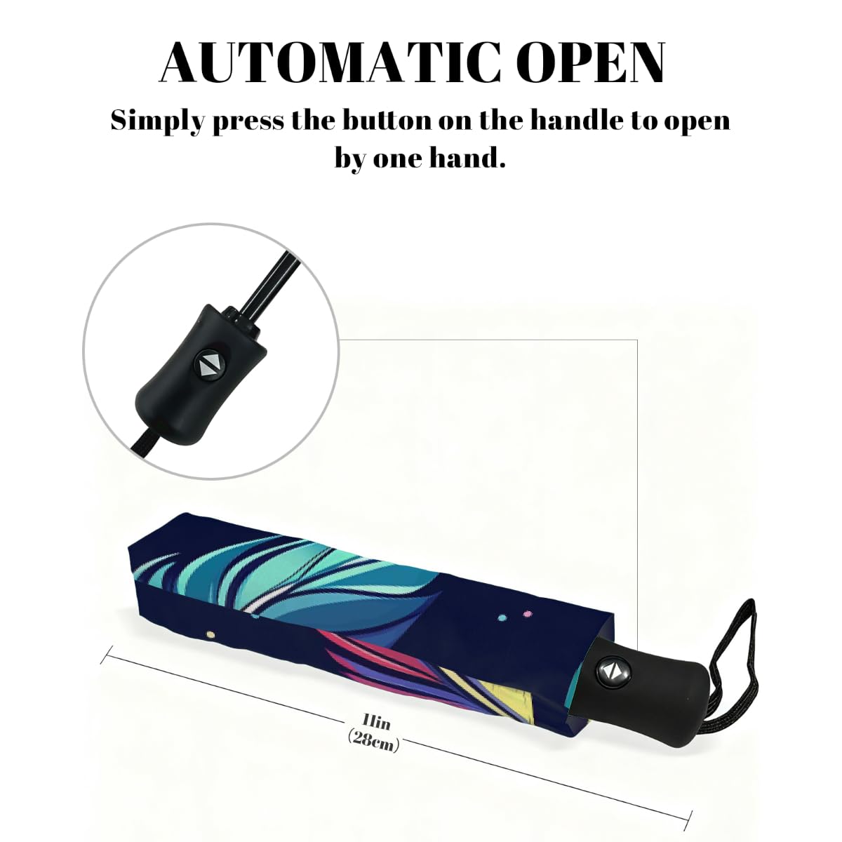 Ombrello pieghevole con piume colorate, ombrello da viaggio, compatto, antivento, impermeabile, con protezione UV, rivestimento nero, leggero, 8 costine, portatile, per pioggia e sole