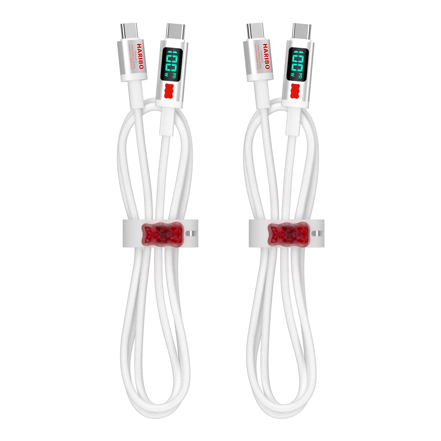 Haribo - Cable USB C a USB C (5 pies, 2 unidades), carga rápida PD de 100 W, pantalla LED, USB 2.0 Gummy Bear Style para iPhone 15/16, Samsung Galaxy, Pixel, iPad