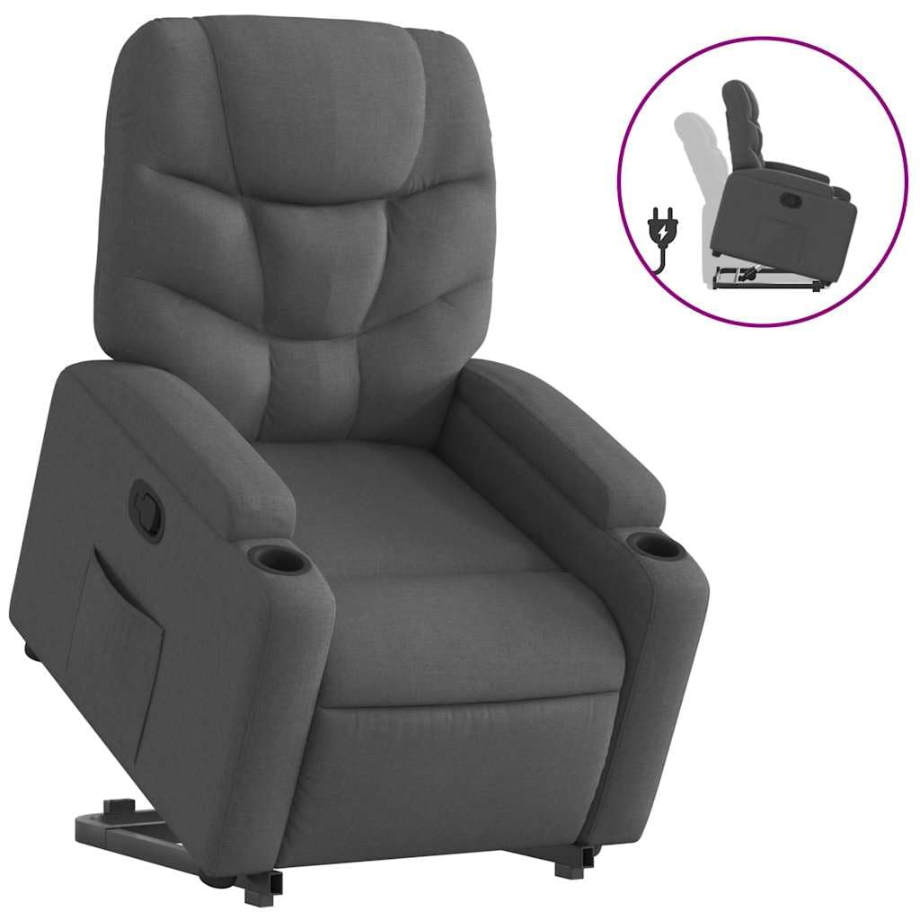 Relaxsessel Dunkelgrau mit Elektrischer Aufstehhilfe, 74x89x100 cm, Stoffbezug, Robust & Bequem für Wohnzimmer, Schlafzimmer und Seniorengerechtes Ambiente