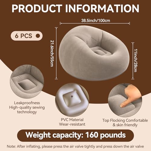 Image of 6 Pcs Bean Bag Chairs for Adults Inflatable Chairs with Electric Air Pump Blow up Couch Folding Portable Inflatable Couch Lazy Sofa for Reading Living Room Camping (Coffee)
