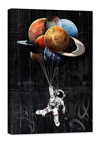 LightFairy Motivational Wall Art for Living Room or Bedroom - Glow in The Dark Canvas Painting - Stretched and Framed Giclee Print - Balloon Astronaut - Wall Decorations for Bedroom - 24 x 36 inch