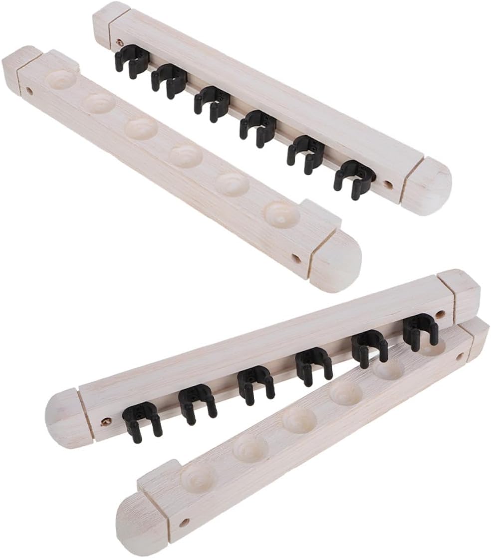 Wall Mounted 6-hole Solid Wood Billiard Cue Rack White Coating Stick Holder with Cue Head Holder 2 Pairs Table Storage for Billiard Accessories