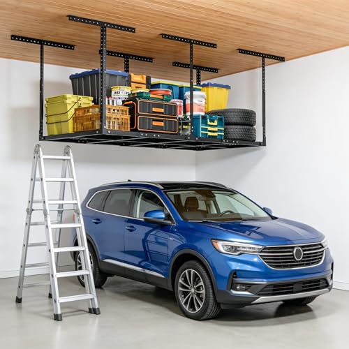 Overhead Garage Storage Rack,Heavy-Duty Garage Shelving System Creates Dry Storage,600LB Rated & Height Adjustable Ceiling Organizer