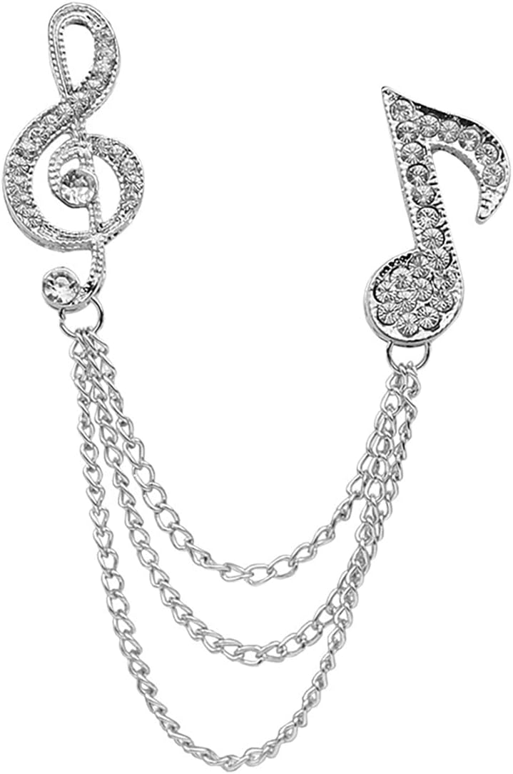 Rhinestone Music Note with Hanging Long Tassel Brooch Pin for Women Men Crystal G Clef Musical Chain Layered Lapel Pins Sweater Suit Coat Jacket Tuxedo Tie Backpack Brooches Dainty Jewelry Gifts Birthday