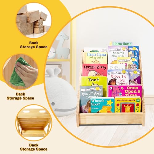 TONGMO 5-Tier Montessori Bookshelf - Front Facing Kids Bookshelf with Back Storage, Perfect for Toddler, Children's Room, and Reading Nook (Natural) - Image 4