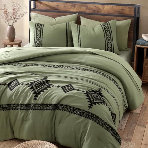Image of MaiReve Embroidery Queen Size Comforter Set 7 Pieces Western Bed in a Bag
