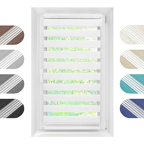 Birrke® Doppelrollo Ohne Bohren/Mit Bohren 2in1 80 x 150 cm - Tag und Nacht Duo Rollo für Sonnenschutz und Sichtschutz - Doppel Rollo - Einfache Montage Weiß