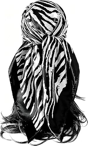 Fashion Satin Head Scarf Bandana Women Zebra Print 35in Square Neck Scarf