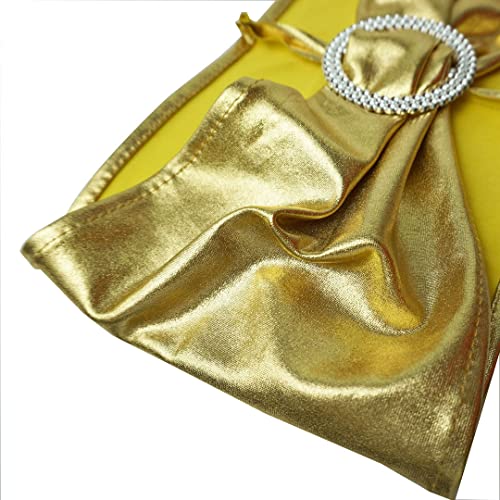 Image of Spandex Chair Sashes Bands, Metallic Gold, 30PCS | Stretch Chair Ties Bows, With Buckle Slider, For Wedding Party Banquet Decoration
