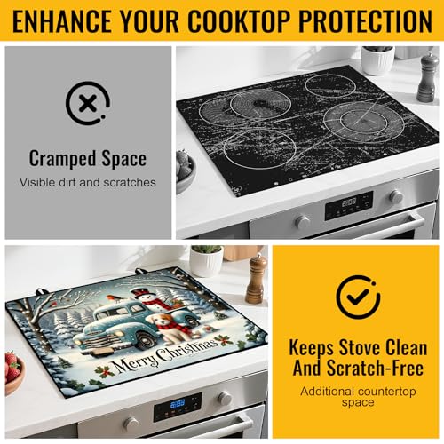 Image of NYZE Christmas Stove Top Cover for Electric Stove,Glass Stove Top Cover,Heat Resistant Glass Cooktop Cover,Stovetop Protector, Kitchen Decor,Dish Drying Mats Cover for Washer Ceramic Top 28.5x20.5 in