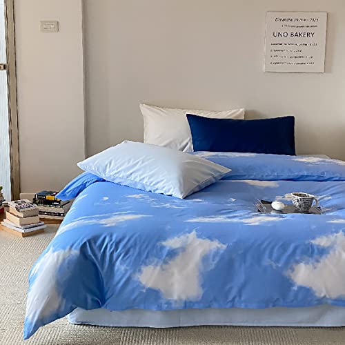 Image of KAREVER Blue Cloud Comforter Set Cal King Size Sky Theme Bedding Women 3 Pieces Soft Light Blue California King Plus Size Bed Blanket Set All Season