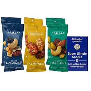 Sahale’s Snackss Nut Trail Mix 3 Flavor 6 Pouch Sampler – (2) Each: Berry Macaroon, Honey Almonds, Classic Fruit + Nut (1.5 Ounces) – Plus Recipe Booklet Bundle