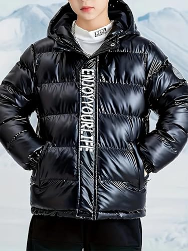 Boys Water Resistant & Shining Puffer Outerwear Jacket, Kids Hooded Padded Coat,Children Winter Warm Coat 5