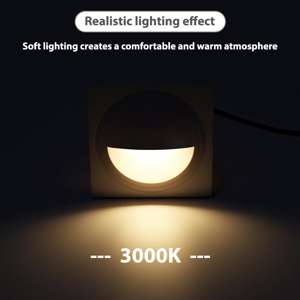 8er 0,6W LED Treppenlicht mit Bewegungsmelder Warmweiß 3000K LED Wandeinbauleuchte Silber Stufenlicht Treppenbeleuchtung für 60mm Runde Unterputzdose 230V für Innen
