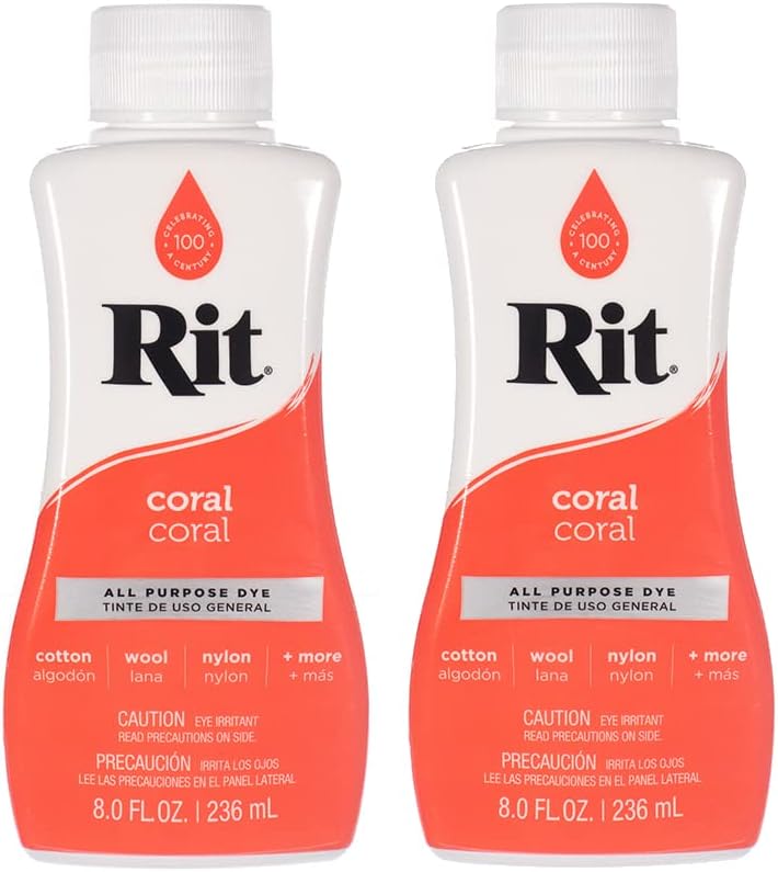 Craft CountyRit Dye Multi-Purpose Liquid 8 OZ. | Great for Clothing, Accessories, Décor, and Much More | 2-Pack, Coral