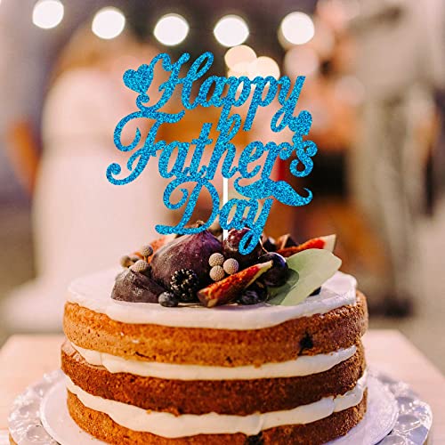 12Pcs Light Blue Glitter Happy Father's Day Cake Toppers Food Picks Cake Decoration For Father's Day Day Dad's Birthday Party Suppliers #TOP4